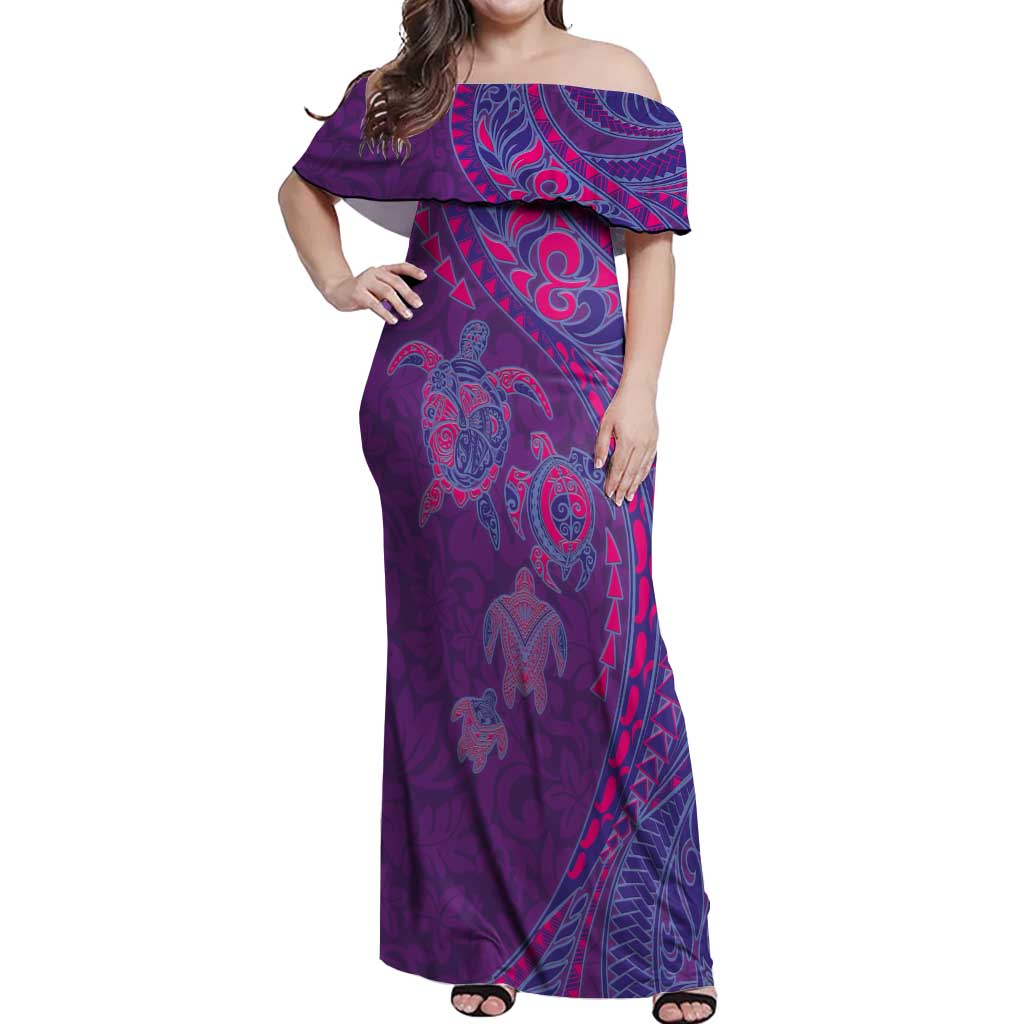 Hawaiian Turtles and Polynesian Art Tattoo Off Shoulder Maxi Dress Dusky Violet LT03 Women Purple - Polynesian Pride