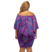 Hawaiian Turtles and Polynesian Art Tattoo Off Shoulder Short Dress Dusky Violet LT03 - Polynesian Pride