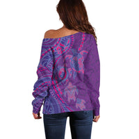 Hawaiian Turtles and Polynesian Art Tattoo Off Shoulder Sweater Dusky Violet LT03 - Polynesian Pride