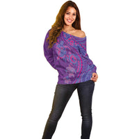 Hawaiian Turtles and Polynesian Art Tattoo Off Shoulder Sweater Dusky Violet LT03 - Polynesian Pride