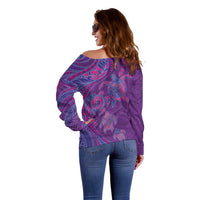 Hawaiian Turtles and Polynesian Art Tattoo Off Shoulder Sweater Dusky Violet LT03 - Polynesian Pride