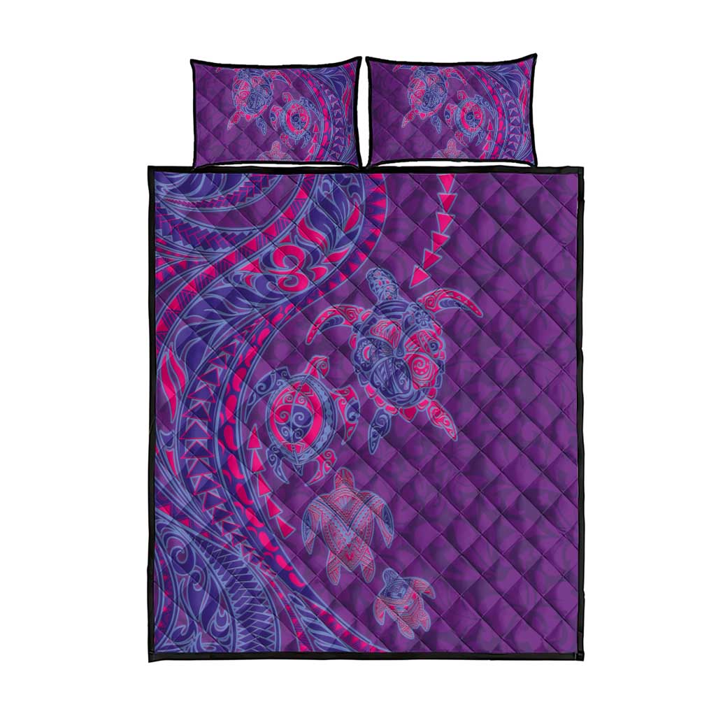 Hawaiian Turtles and Polynesian Art Tattoo Quilt Bed Set Dusky Violet LT03 - Polynesian Pride
