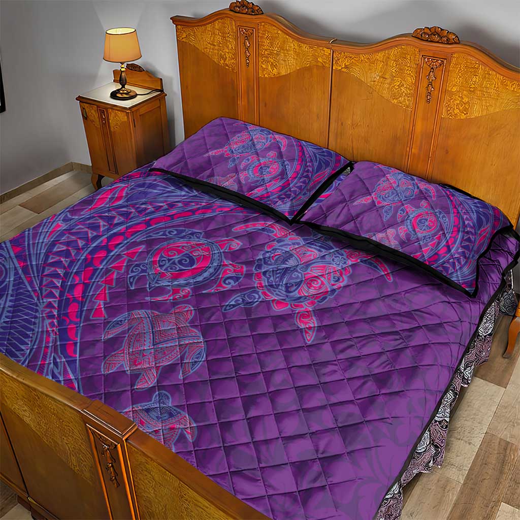 Hawaiian Turtles and Polynesian Art Tattoo Quilt Bed Set Dusky Violet LT03 - Polynesian Pride