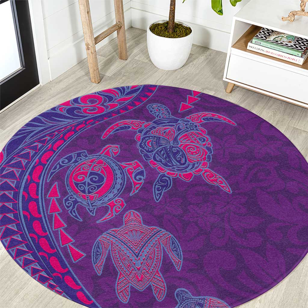 Hawaiian Turtles and Polynesian Art Tattoo Round Carpet Dusky Violet LT03 Purple - Polynesian Pride