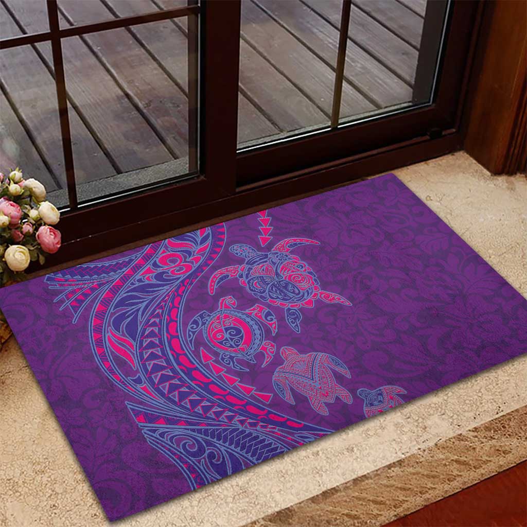 Hawaiian Turtles and Polynesian Art Tattoo Rubber Doormat Dusky Violet LT03 - Polynesian Pride