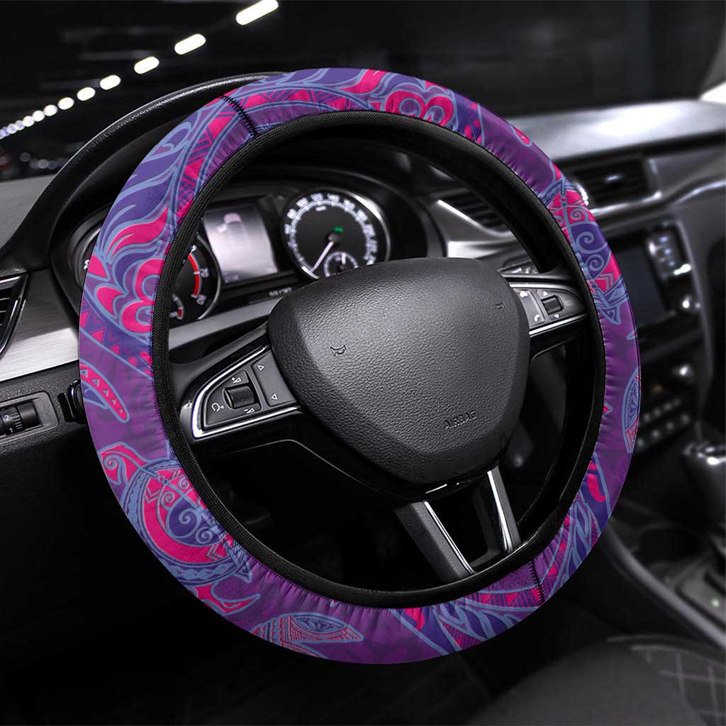 Hawaiian Turtles and Polynesian Art Tattoo Steering Wheel Cover Dusky Violet LT03 Universal Fit Purple - Polynesian Pride