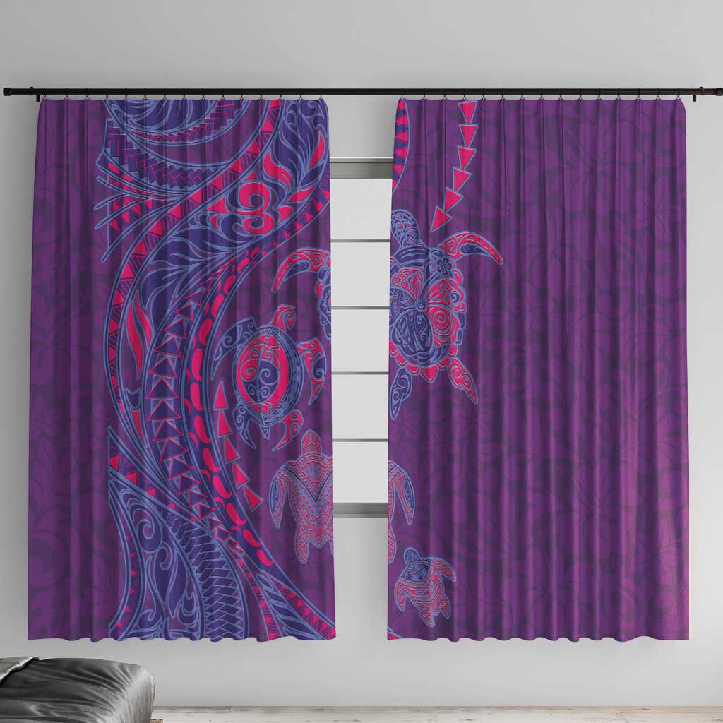 Hawaiian Turtles and Polynesian Art Tattoo Window Curtain Dusky Violet LT03 With Hooks Purple - Polynesian Pride