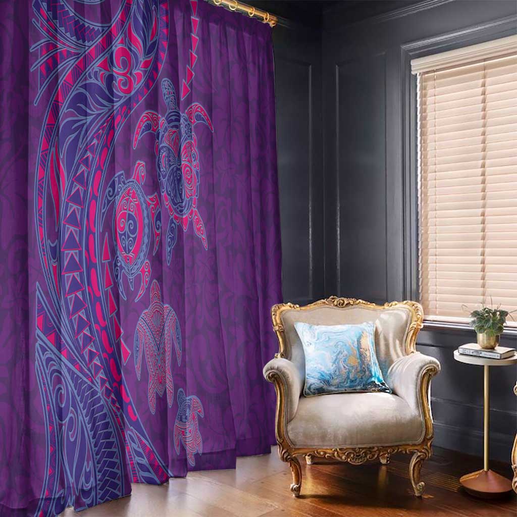 Hawaiian Turtles and Polynesian Art Tattoo Window Curtain Dusky Violet LT03 - Polynesian Pride
