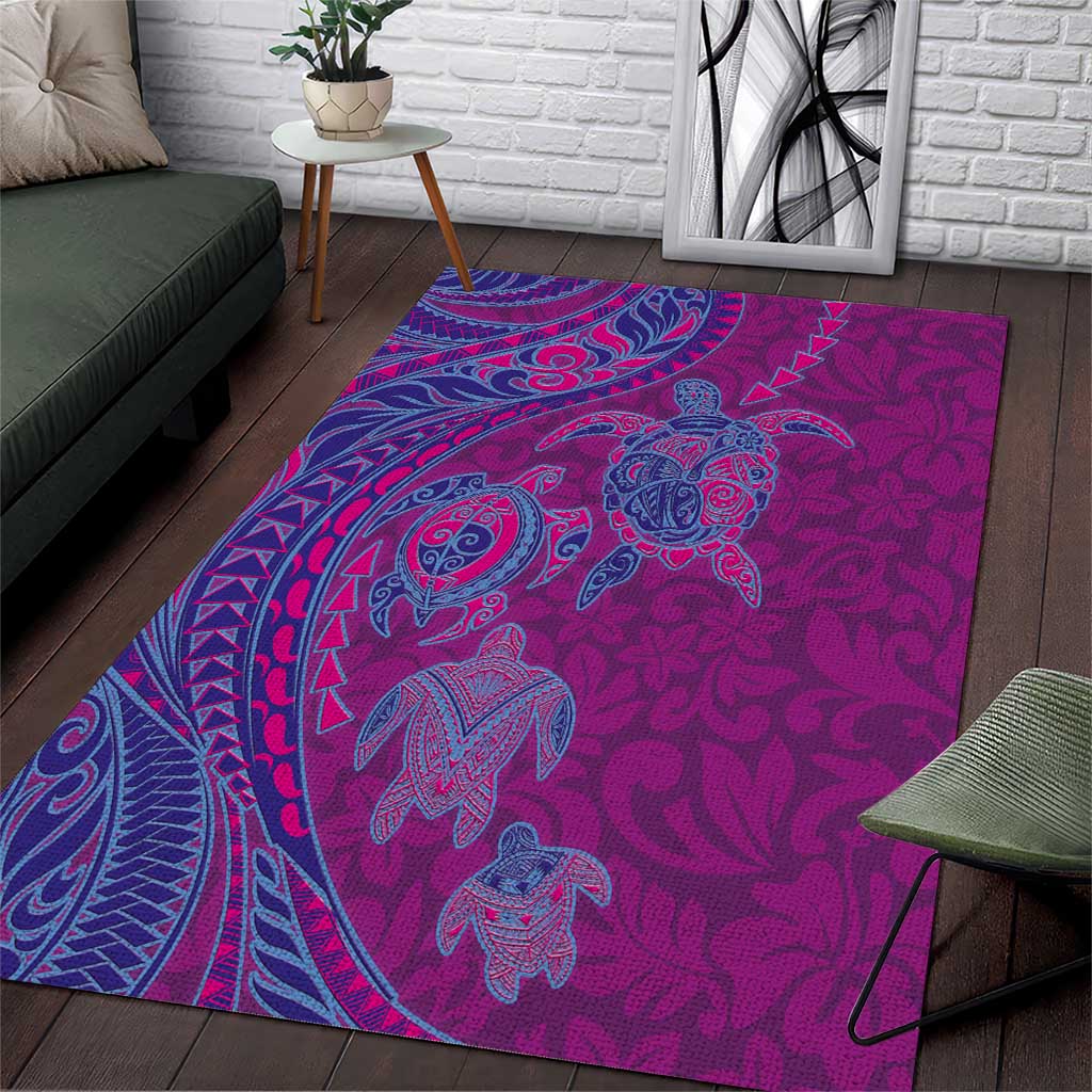 Hawaiian Turtles and Polynesian Art Tattoo Area Rug Cerise LT03 Pink - Polynesian Pride
