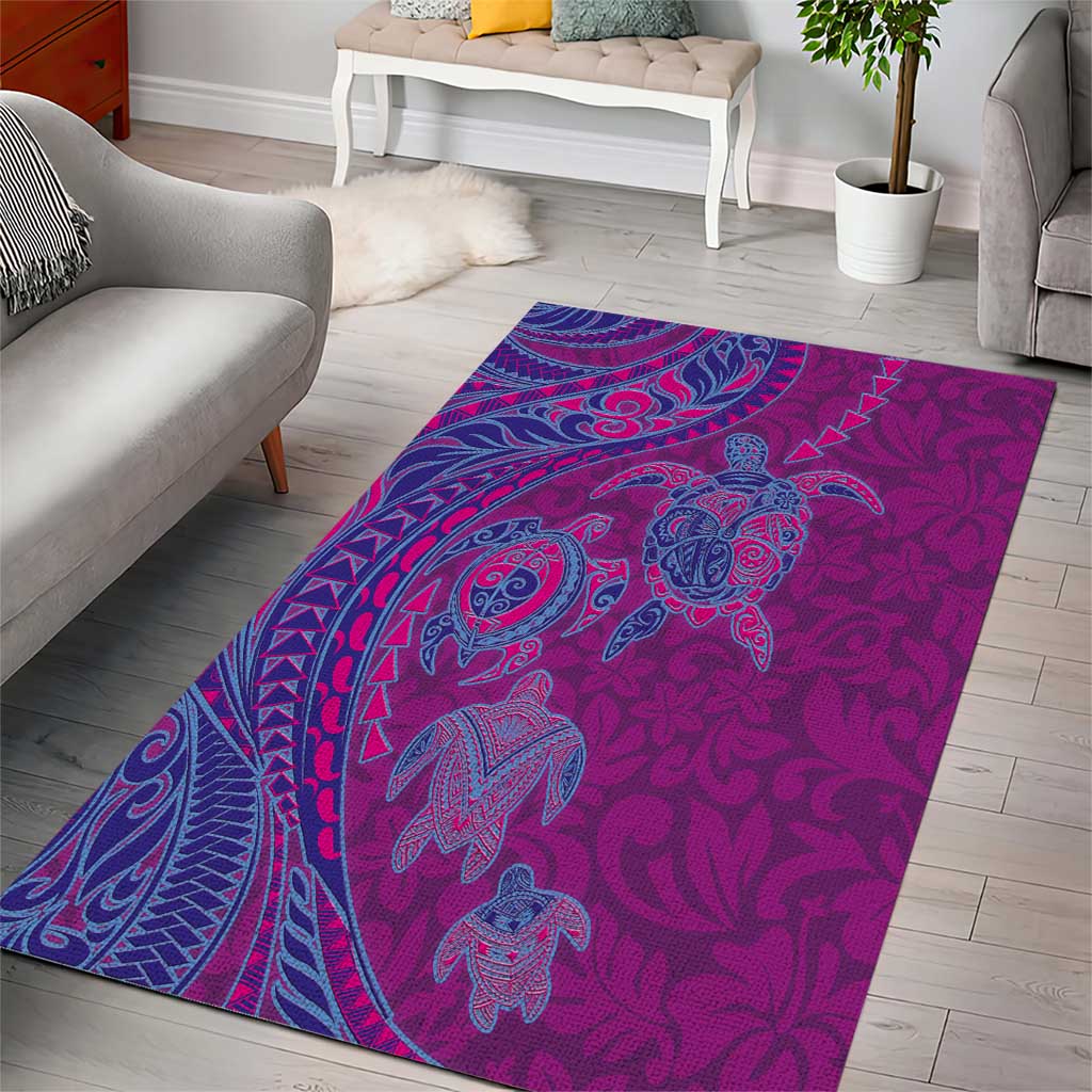 Hawaiian Turtles and Polynesian Art Tattoo Area Rug Cerise LT03 - Polynesian Pride