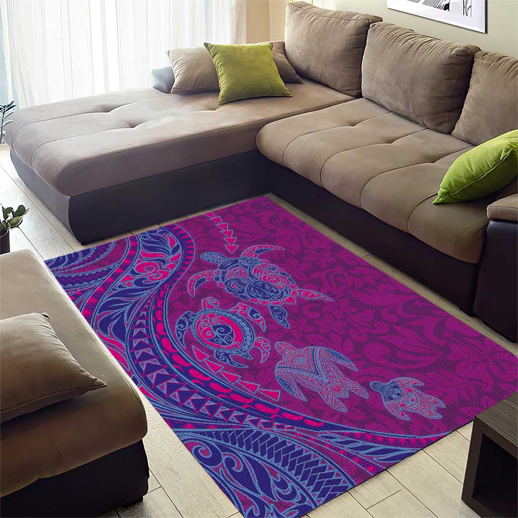 Hawaiian Turtles and Polynesian Art Tattoo Area Rug Cerise LT03 - Polynesian Pride