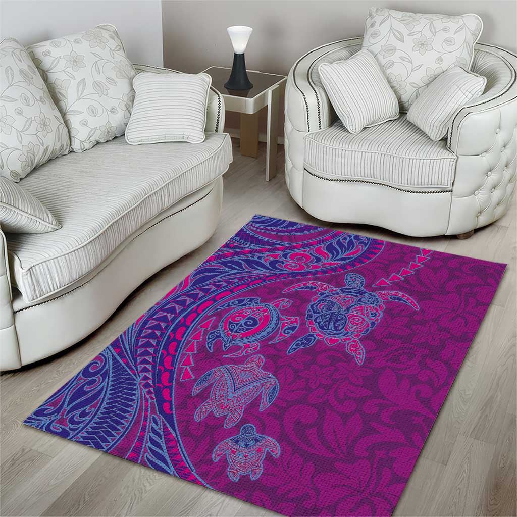 Hawaiian Turtles and Polynesian Art Tattoo Area Rug Cerise LT03 - Polynesian Pride