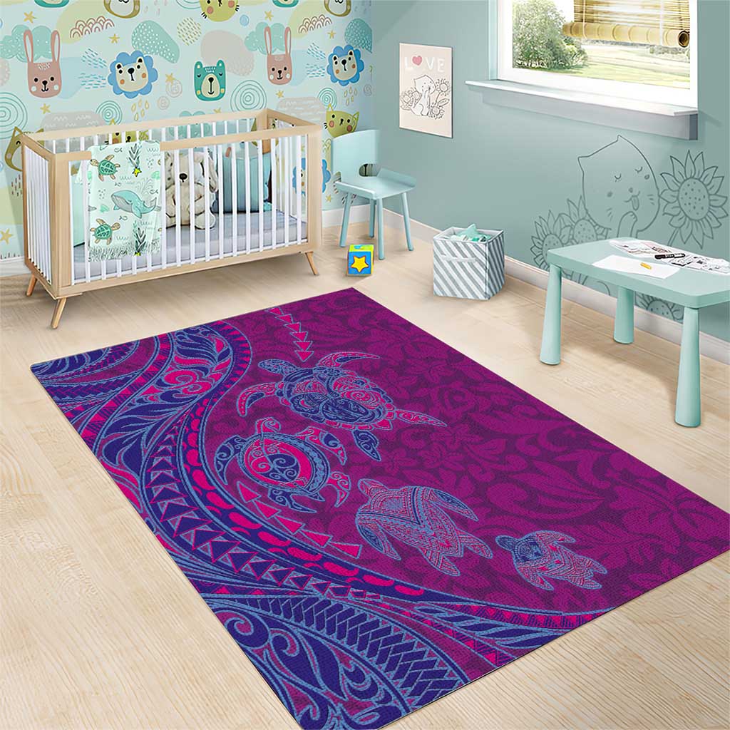 Hawaiian Turtles and Polynesian Art Tattoo Area Rug Cerise LT03 - Polynesian Pride