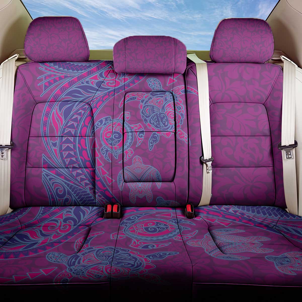 Hawaiian Turtles and Polynesian Art Tattoo Back Car Seat Cover Cerise LT03 One Size Pink - Polynesian Pride