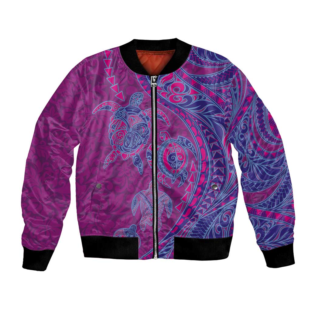 Hawaiian Turtles and Polynesian Art Tattoo Bomber Jacket Cerise LT03 Unisex Pink - Polynesian Pride