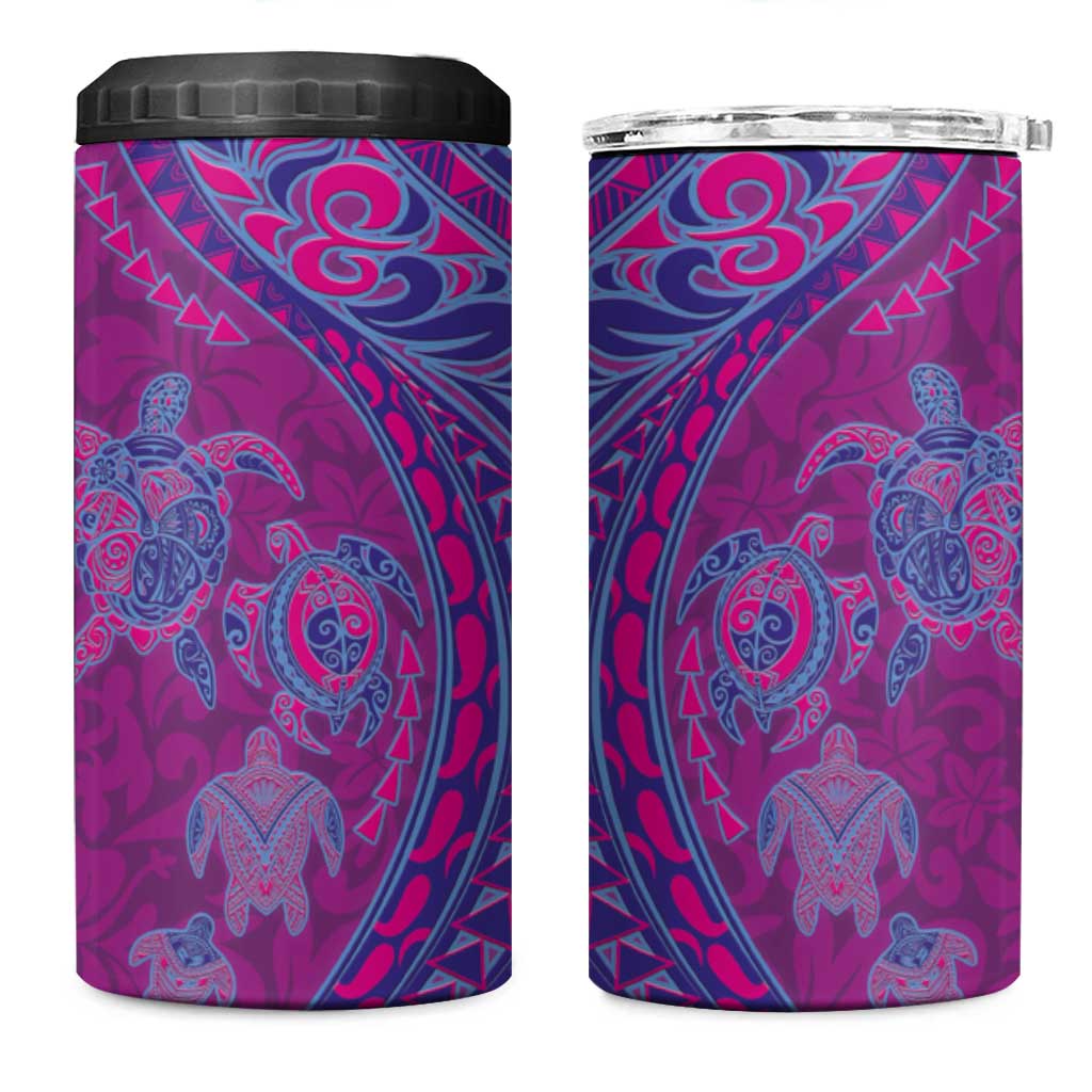 Hawaiian Turtles and Polynesian Art Tattoo 4 in 1 Can Cooler Tumbler Cerise LT03 One Size: 16 oz Pink - Polynesian Pride