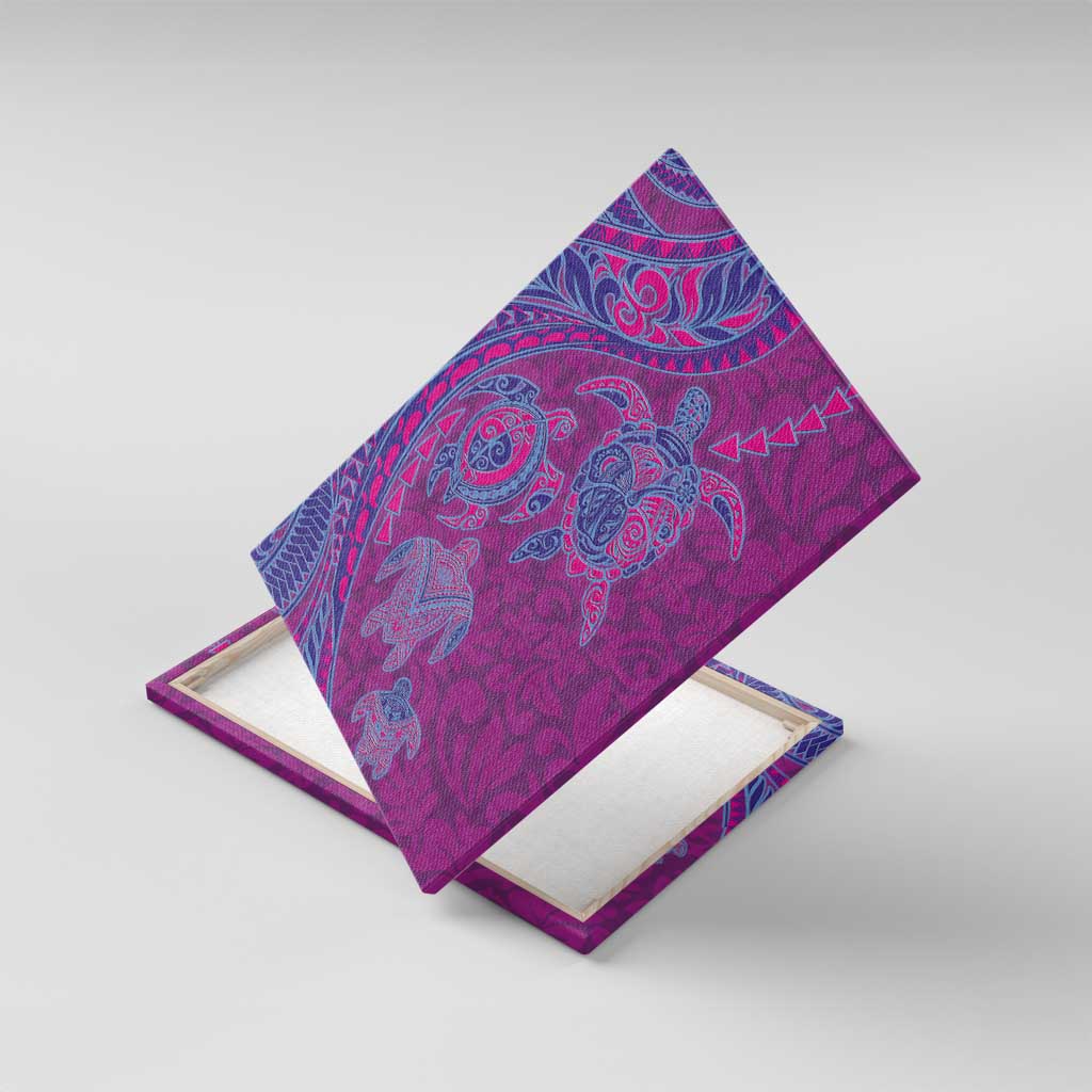Hawaiian Turtles and Polynesian Art Tattoo Canvas Wall Art Cerise LT03 With Frame Pink - Polynesian Pride