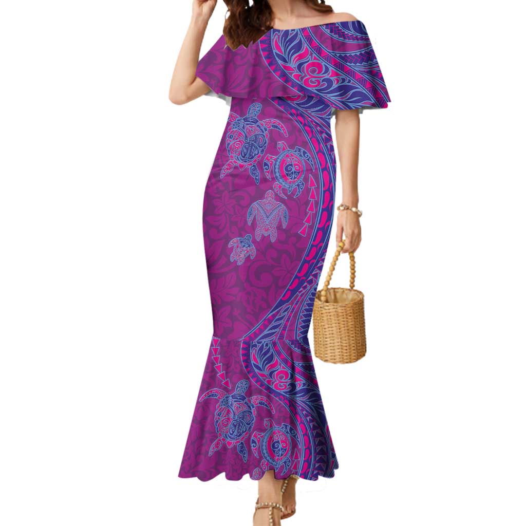 Hawaiian Turtles and Polynesian Art Tattoo Mermaid Dress Cerise LT03 Women Pink - Polynesian Pride