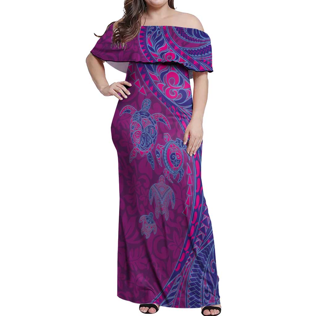 Hawaiian Turtles and Polynesian Art Tattoo Off Shoulder Maxi Dress Cerise LT03 Women Pink - Polynesian Pride