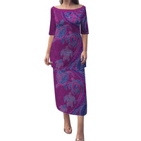 Hawaiian Turtles and Polynesian Art Tattoo Puletasi Cerise LT03 Long Dress Pink - Polynesian Pride