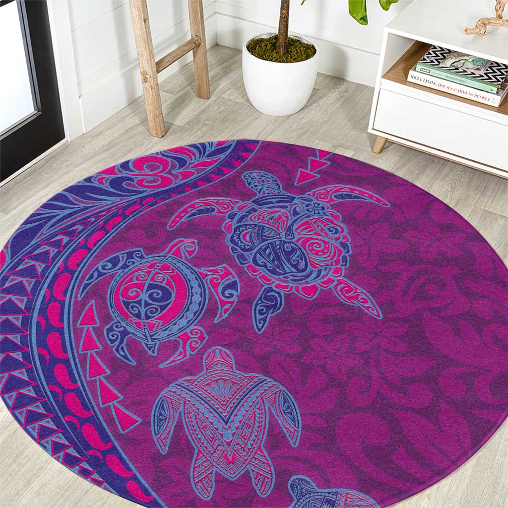 Hawaiian Turtles and Polynesian Art Tattoo Round Carpet Cerise LT03 Pink - Polynesian Pride