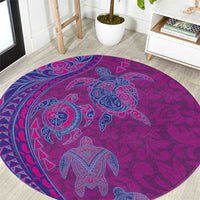 Hawaiian Turtles and Polynesian Art Tattoo Round Carpet Cerise LT03 Pink - Polynesian Pride