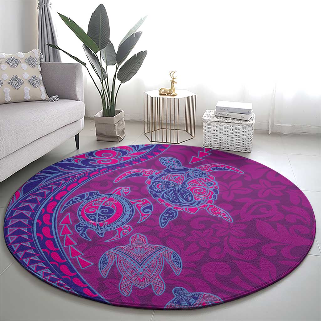 Hawaiian Turtles and Polynesian Art Tattoo Round Carpet Cerise LT03 - Polynesian Pride