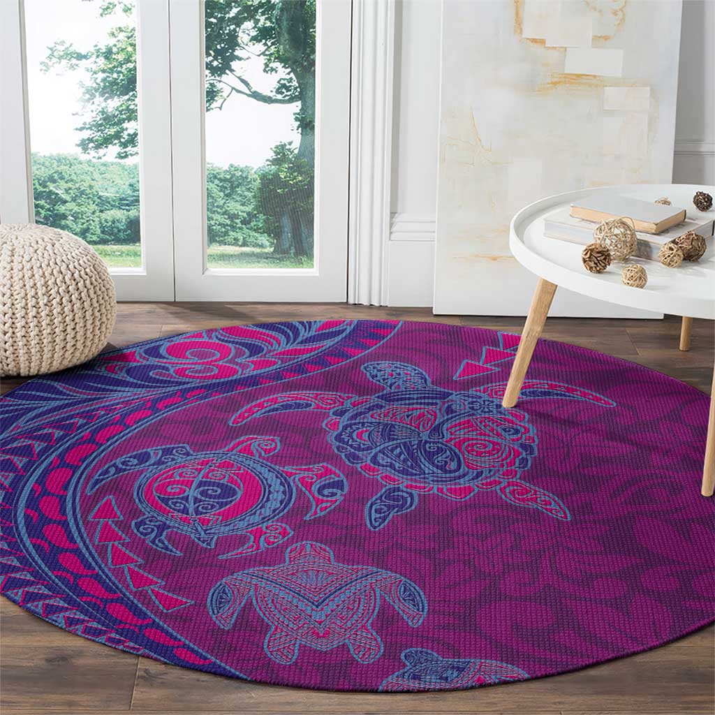 Hawaiian Turtles and Polynesian Art Tattoo Round Carpet Cerise LT03 - Polynesian Pride