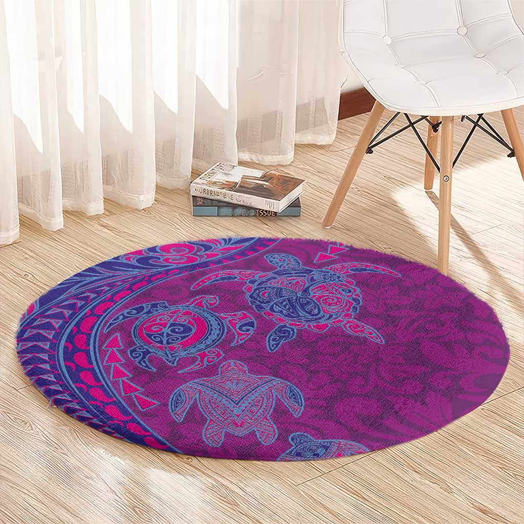 Hawaiian Turtles and Polynesian Art Tattoo Round Carpet Cerise LT03 - Polynesian Pride