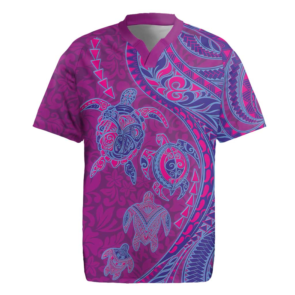 Hawaiian Turtles and Polynesian Art Tattoo Rugby Jersey Cerise LT03 Pink - Polynesian Pride