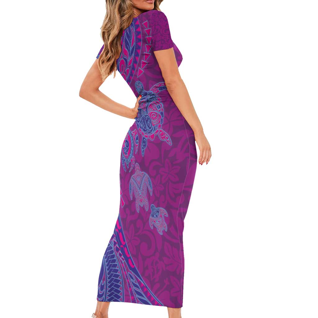 Hawaiian Turtles and Polynesian Art Tattoo Short Sleeve Bodycon Dress Cerise LT03 - Polynesian Pride