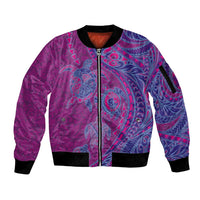 Hawaiian Turtles and Polynesian Art Tattoo Sleeve Zip Bomber Jacket Cerise LT03 Unisex Pink - Polynesian Pride