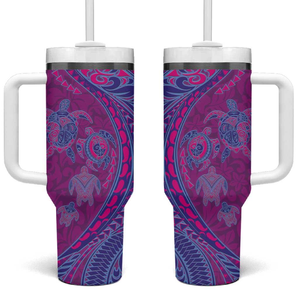 Hawaiian Turtles and Polynesian Art Tattoo Tumbler With Handle Cerise LT03 One Size: 40 oz Pink - Polynesian Pride
