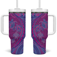 Hawaiian Turtles and Polynesian Art Tattoo Tumbler With Handle Cerise LT03 One Size: 40 oz Pink - Polynesian Pride