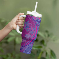 Hawaiian Turtles and Polynesian Art Tattoo Tumbler With Handle Cerise LT03 - Polynesian Pride