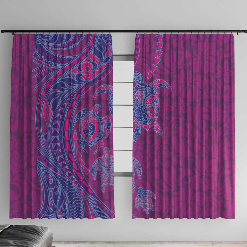 Hawaiian Turtles and Polynesian Art Tattoo Window Curtain Cerise LT03 With Hooks Pink - Polynesian Pride