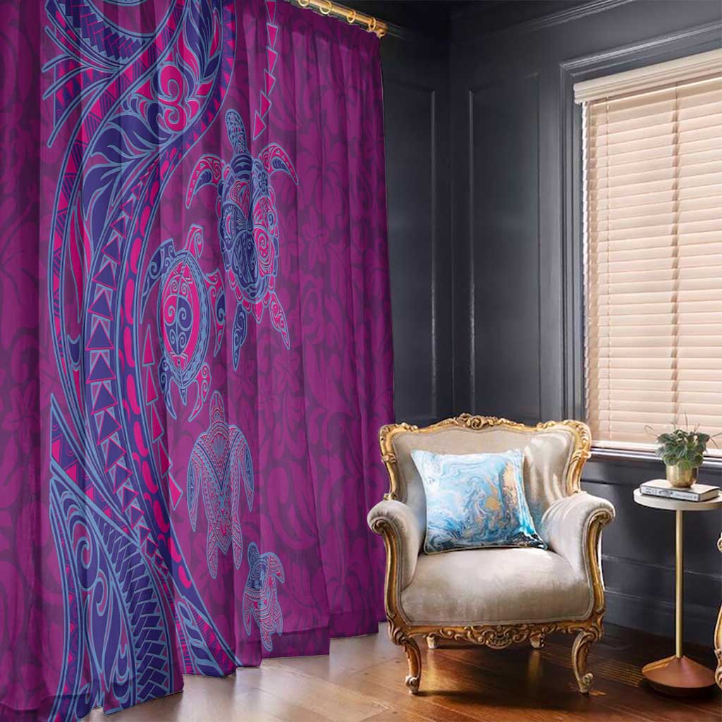 Hawaiian Turtles and Polynesian Art Tattoo Window Curtain Cerise LT03 - Polynesian Pride