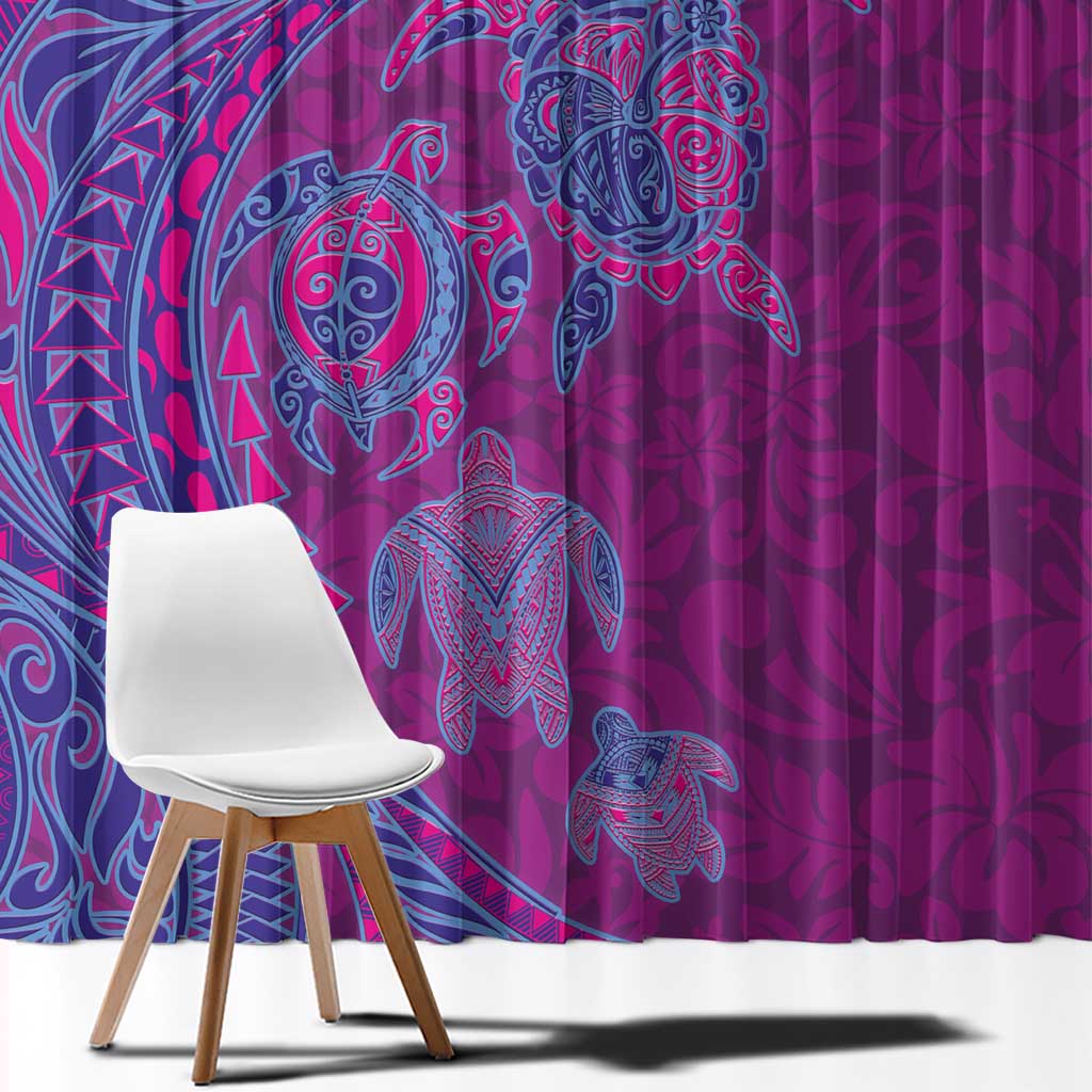 Hawaiian Turtles and Polynesian Art Tattoo Window Curtain Cerise LT03 - Polynesian Pride