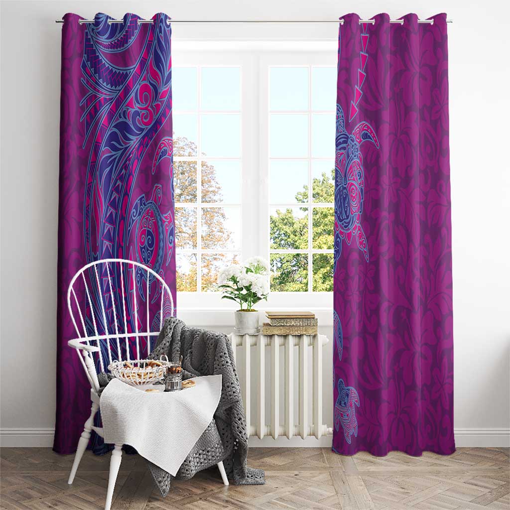 Hawaiian Turtles and Polynesian Art Tattoo Window Curtain Cerise LT03 - Polynesian Pride