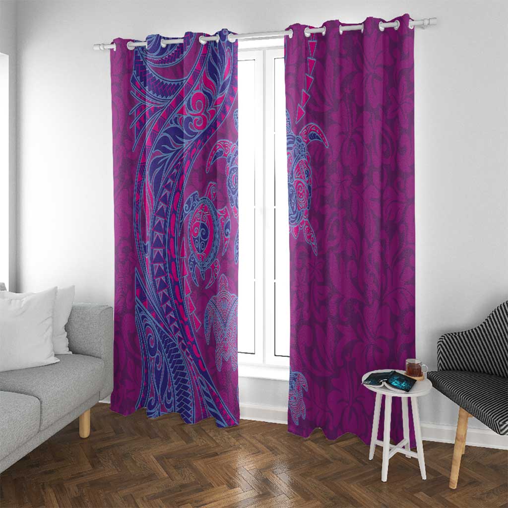 Hawaiian Turtles and Polynesian Art Tattoo Window Curtain Cerise LT03 With Grommets Pink - Polynesian Pride