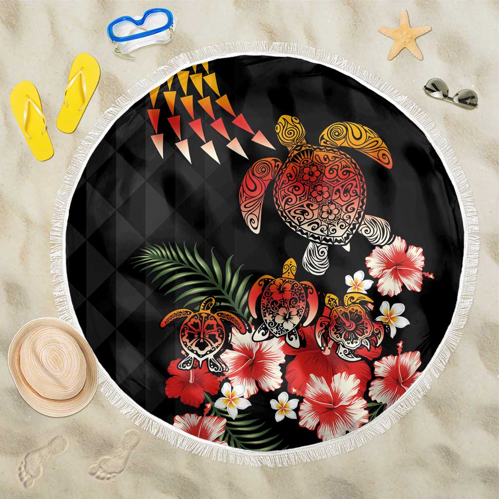 Hawaiian Hibiscus Turtle and Tropical Flower Beach Blanket Dynamic Vibe LT03 One Size 150cm Black - Polynesian Pride