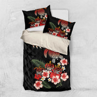 Hawaiian Hibiscus Turtle and Tropical Flower Bedding Set Dynamic Vibe LT03 US Twin 172cm x 218cm Black - Polynesian Pride