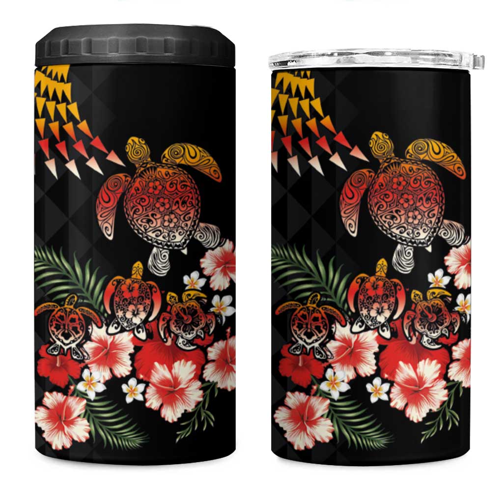 Hawaiian Hibiscus Turtle and Tropical Flower 4 in 1 Can Cooler Tumbler Dynamic Vibe LT03 One Size: 16 oz Black - Polynesian Pride