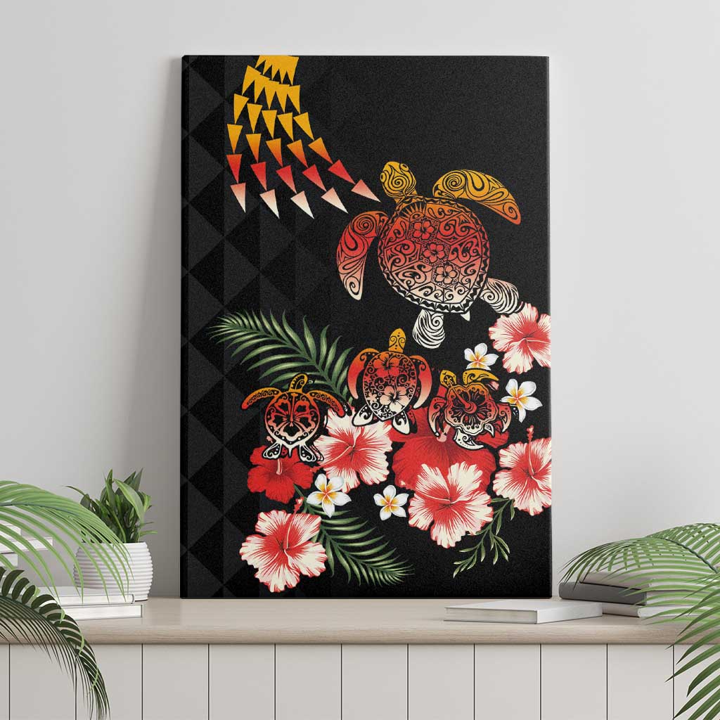 Hawaiian Hibiscus Turtle and Tropical Flower Canvas Wall Art Dynamic Vibe LT03 - Polynesian Pride