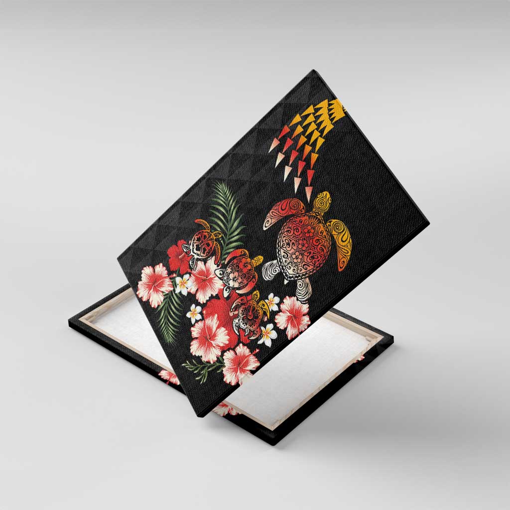 Hawaiian Hibiscus Turtle and Tropical Flower Canvas Wall Art Dynamic Vibe LT03 With Frame Black - Polynesian Pride