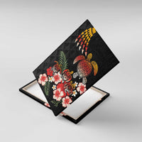 Hawaiian Hibiscus Turtle and Tropical Flower Canvas Wall Art Dynamic Vibe LT03 With Frame Black - Polynesian Pride