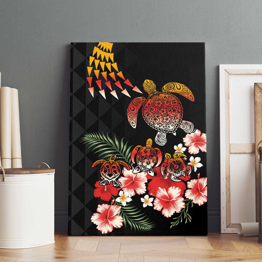 Hawaiian Hibiscus Turtle and Tropical Flower Canvas Wall Art Dynamic Vibe LT03 - Polynesian Pride