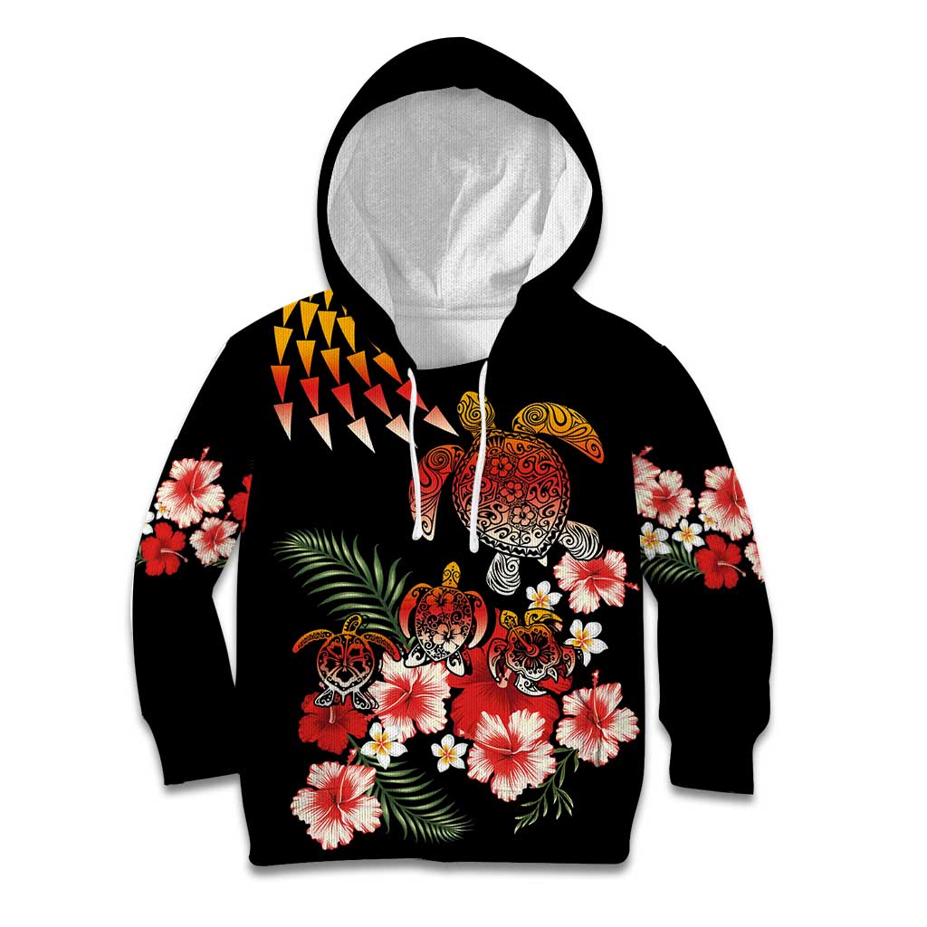 Hawaiian Hibiscus Turtle and Tropical Flower Kid Hoodie Dynamic Vibe LT03 Hoodie Black - Polynesian Pride
