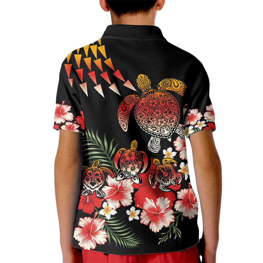 Hawaiian Hibiscus Turtle and Tropical Flower Kid Polo Shirt Dynamic Vibe LT03 - Polynesian Pride