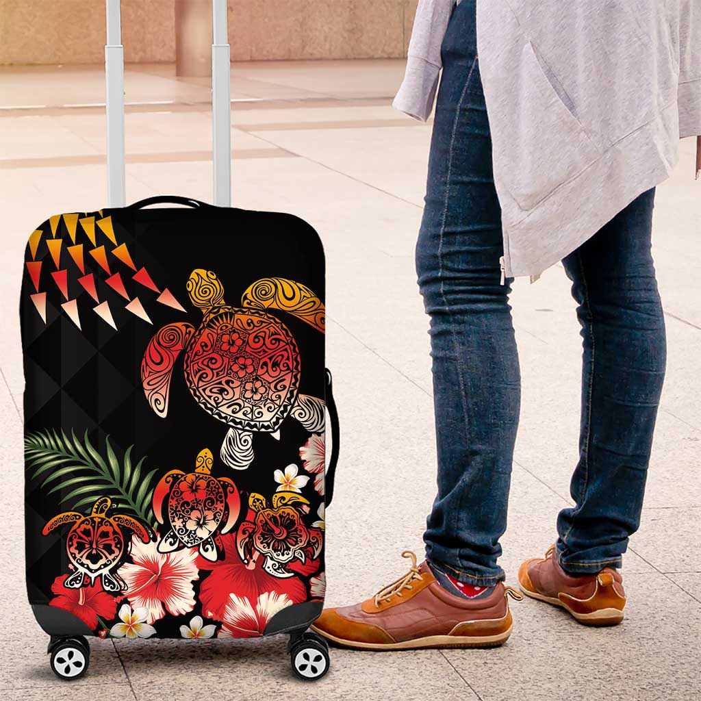 Hawaiian Hibiscus Turtle and Tropical Flower Luggage Cover Dynamic Vibe LT03 Black - Polynesian Pride